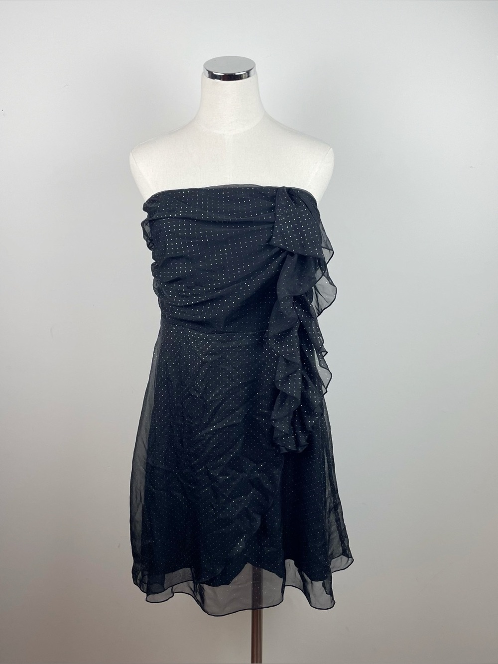 American Eagle Outfitters Black Gold Sparkle Polka Dot Sheer Ruffle Dress Women